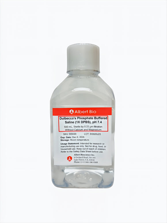Dulbecco's Phosphate Buffered Saline (1X DPBS), pH 7.4, 500 mL